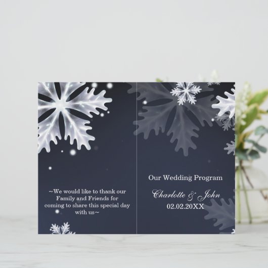 programme de mariage d'hiver navy blue snowflakes (Debout devant)