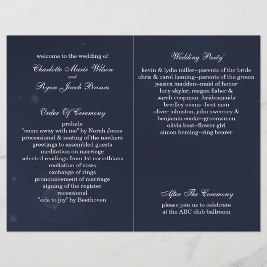 programme de mariage d'hiver navy blue snowflakes (Dos)