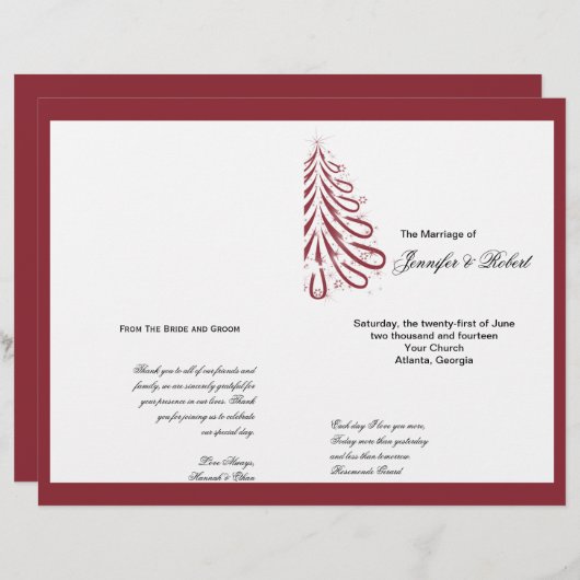 Programme de mariage d'hiver rouge et blanc (Devant / Derrière)