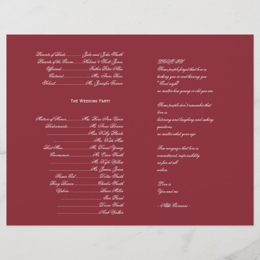 Programme de mariage d'hiver rouge et blanc (Dos)