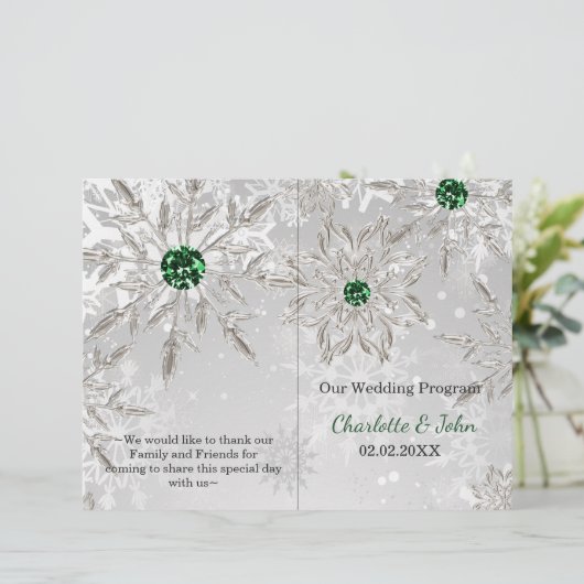Programme de mariage d'hiver Silver Green Snowflak (Debout devant)