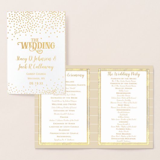 PROGRAMME DE MARIAGE D'Huile D'Or Confetti Typogra (Affichage)
