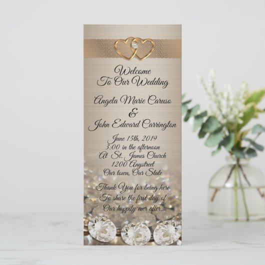 Programme de mariage diamants élégants sur satin (Debout devant)