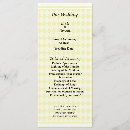 Programme de mariage Diamants Jaunes (Devant)