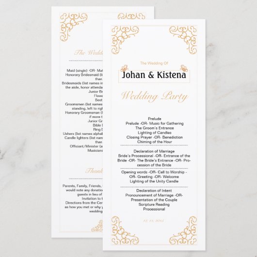 Programme de mariage d'or (Devant / Derrière)