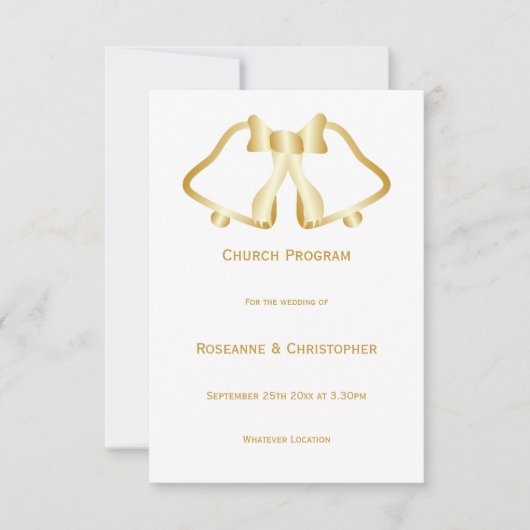 Programme De Mariage D'Or Cloches Et Ruban (Devant)