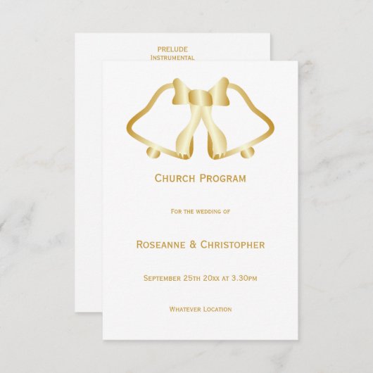 Programme De Mariage D'Or Cloches Et Ruban (Devant / Derrière)
