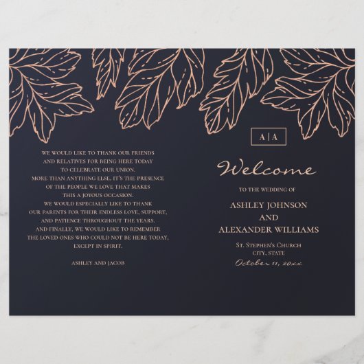 Programme de mariage d'or de la Marine plié. Bleu (Devant)