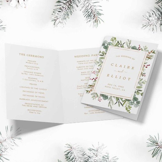Programme de mariage d'or de Noël de la verdure bo