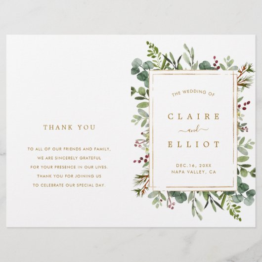 Programme de mariage d'or de Noël de la verdure bo (Devant)