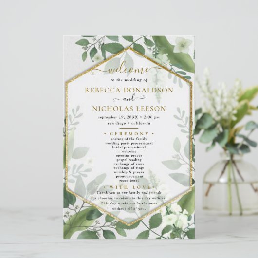 Programme de mariage doré de verdure botanique (Debout devant)