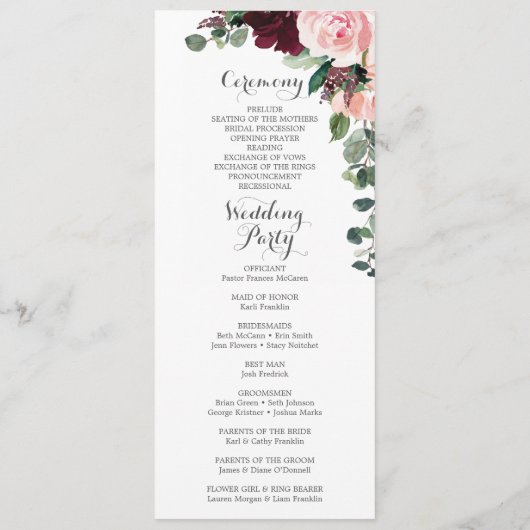 Programme de mariage double face Blush Bourgogne (Dos)