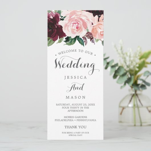 Programme de mariage double face Blush Bourgogne (Debout devant)