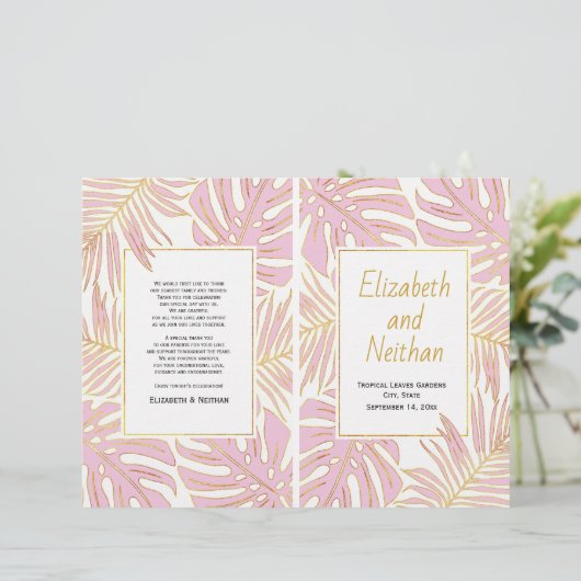 Programme de mariage double feuille en or rose tro (Debout devant)