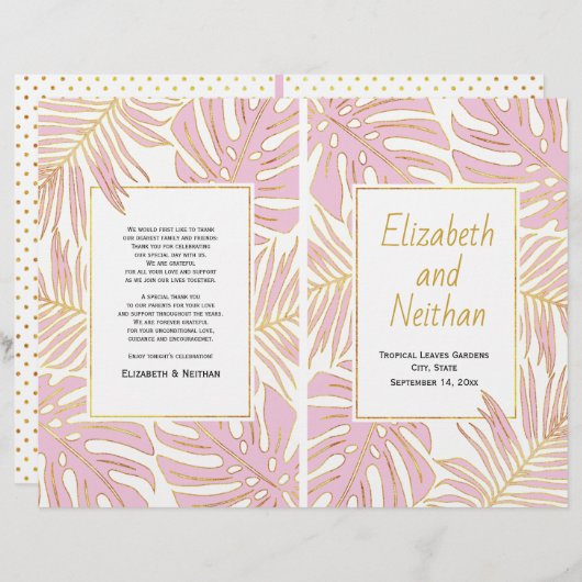 Programme de mariage double feuille en or rose tro (Devant / Derrière)