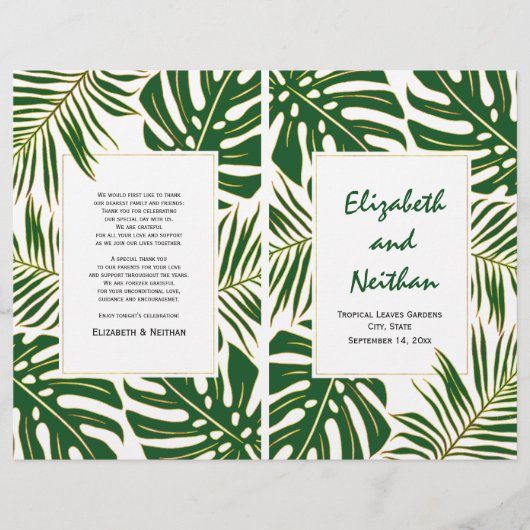 Programme de mariage double feuille en or vert tro (Devant)