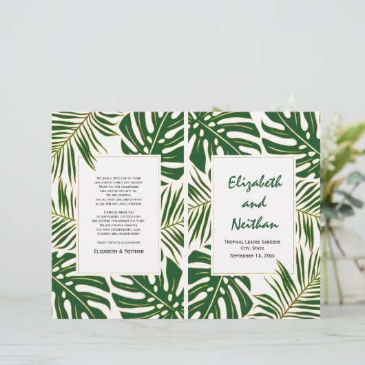 Programme de mariage double feuille en or vert tro (Debout devant)