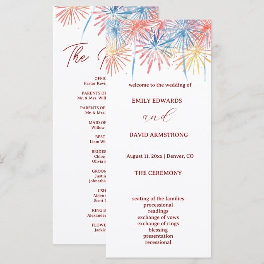 Programme de mariage du 4 juillet Feux d'artifice (Devant / Derrière)