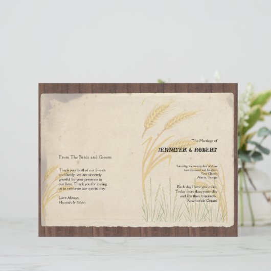 Programme de mariage du blé de pays sur parchemin (Debout devant)