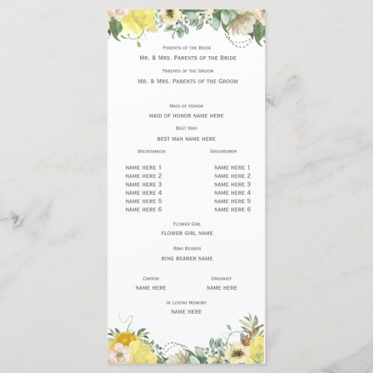 Programme de mariage du bouquet de couleur d'aquar (Dos)