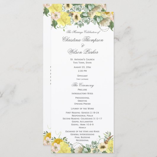 Programme de mariage du bouquet de couleur d'aquar (Devant / Derrière)