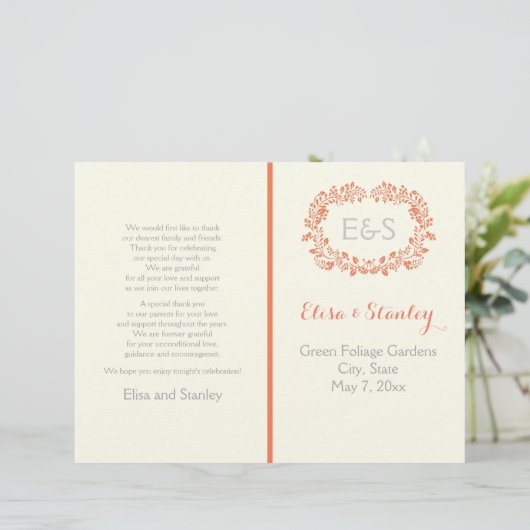 Programme de mariage du cadre de couronne de feuil (Debout devant)