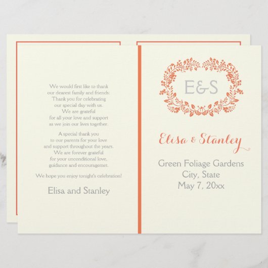 Programme de mariage du cadre de couronne de feuil (Devant / Derrière)