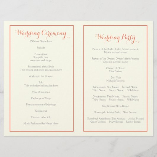 Programme de mariage du cadre de couronne de feuil (Dos)