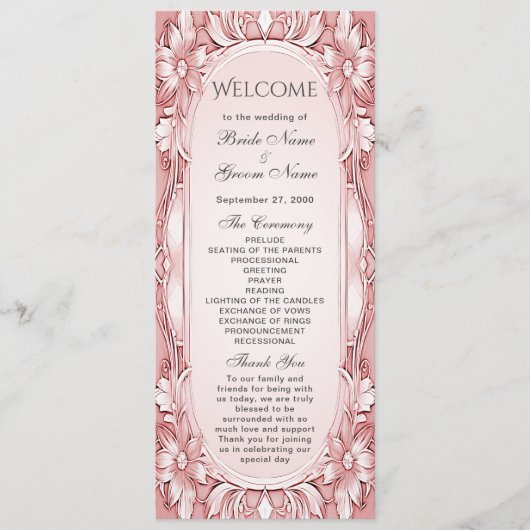 Programme de mariage du cadre floral rose (Devant)