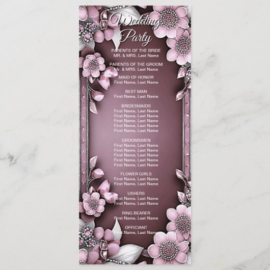 Programme de mariage du cadre floral rose (Dos)