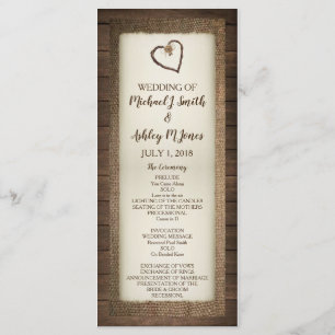 Programme de mariage du coeur bois, burlap et Twin