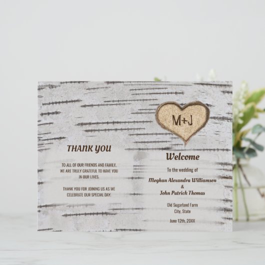 Programme de mariage du coeur de bouleau papier 80 (Debout devant)