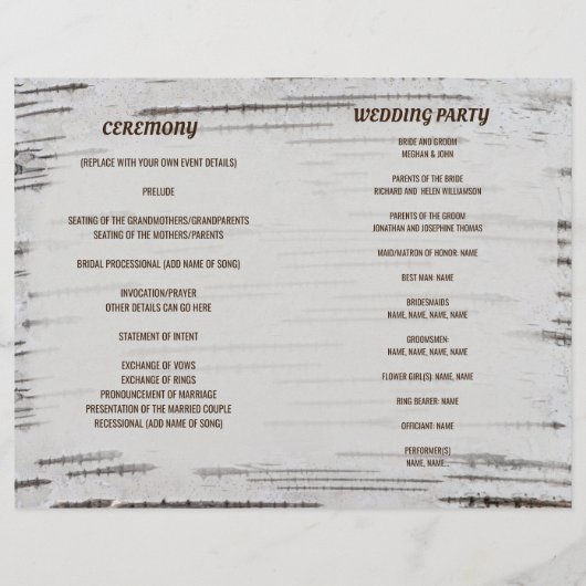 Programme de mariage du coeur de bouleau papier 80 (Dos)