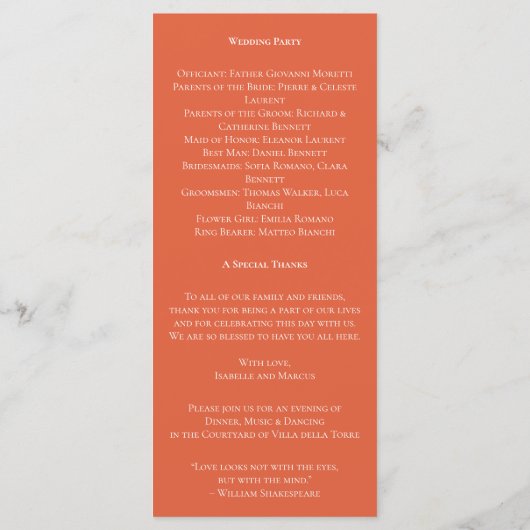 Programme de mariage du coucher du soleil de Véron (Dos)