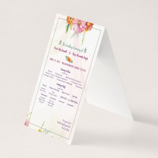 Programme de mariage du jardin de fleurs sauvages (Front)
