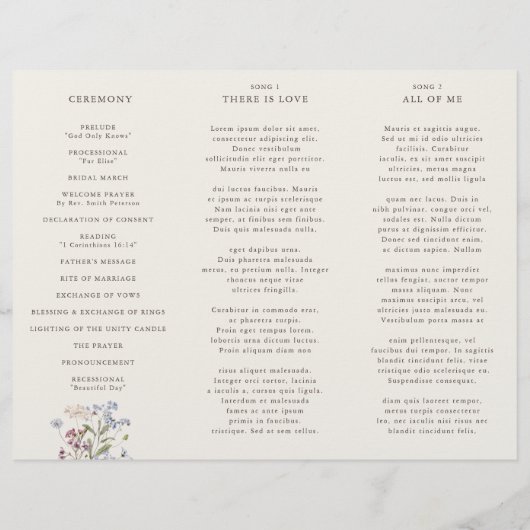 Programme de mariage du jardin du Fleur sauvage de (Dos)