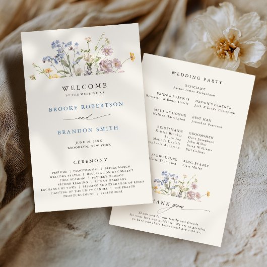 Programme de mariage du jardin du Fleur sauvage de