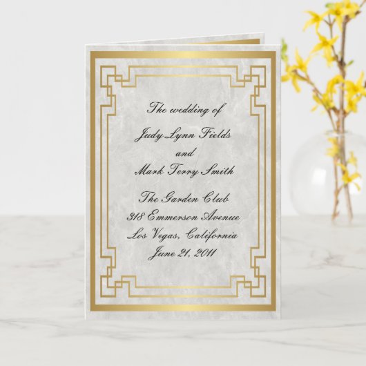 Programme de mariage du Marbre blanc de cadre géom (Fleur jaune)