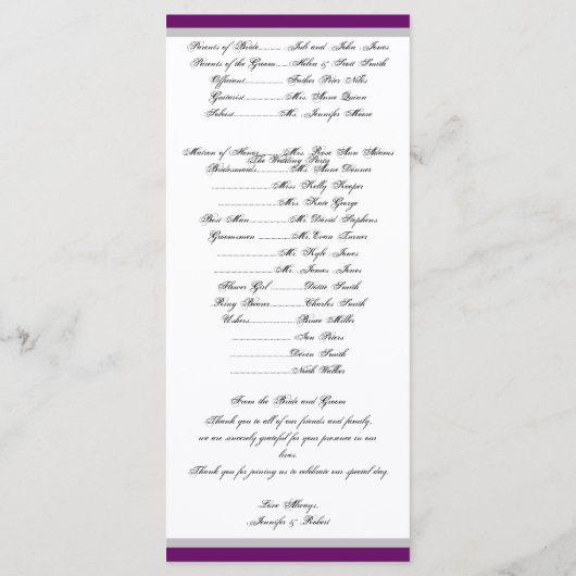 Programme de mariage du monogramme du coeur pourpr (Dos)