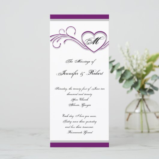 Programme de mariage du monogramme du coeur pourpr (Debout devant)