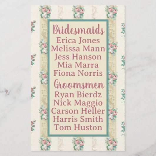 Programme de mariage du papier peint floral des an (Dos)