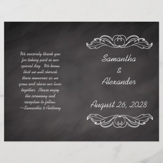 Programme de mariage du tableau de bord de l'ardoi (Devant)