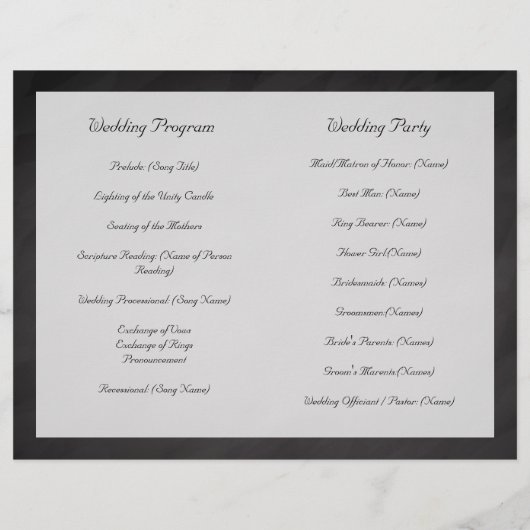 Programme de mariage du tableau de bord de l'ardoi (Dos)