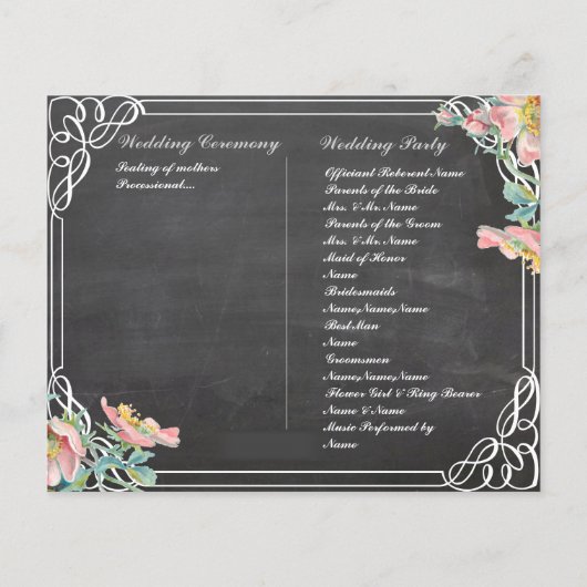 programme de mariage du tableau de bord floral (Dos)