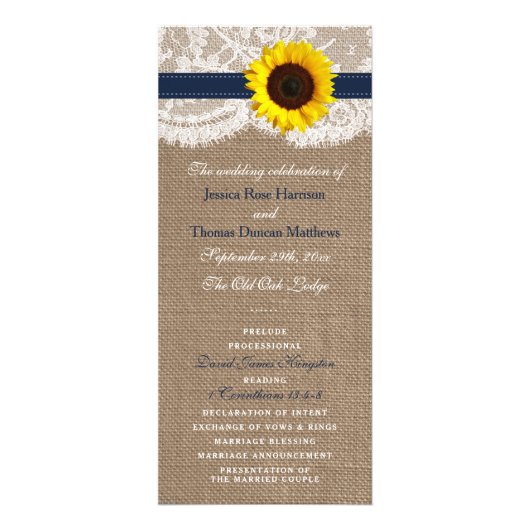 Programme de mariage du tournesol bleu de la marin (Devant)