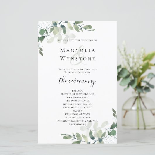 PROGRAMME DE MARIAGE ÉCONOMIQUE Fleurs d'eucalyptu (Debout devant)