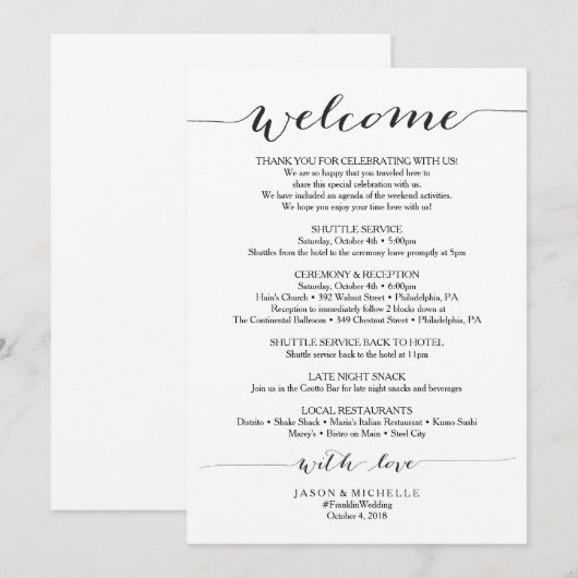 Programme de mariage écriture manuscrite rustique  (Devant / Derrière)