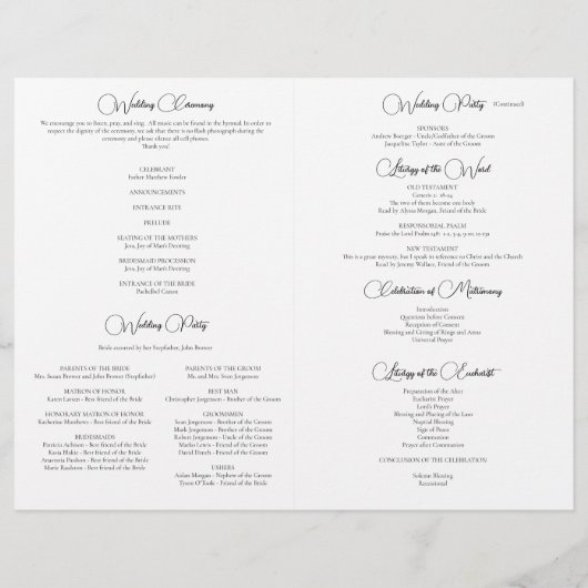 Programme de mariage Élégance Floraison Noir et Bl (Dos)