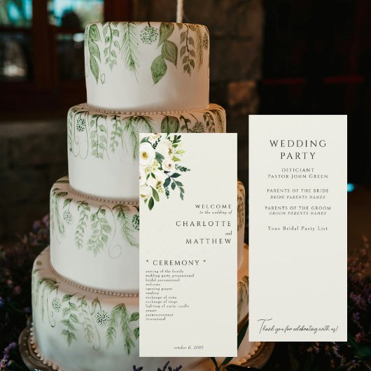 Programme de mariage élégant à fleurs blanches et