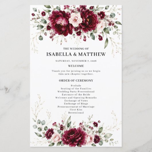 Programme de mariage élégant à la verdure florale (Devant)